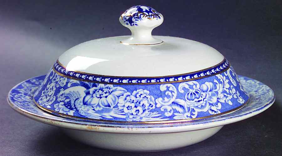 Davenport Blue (Gold Trim) Round Covered Butter by Royal Staffordshire-1