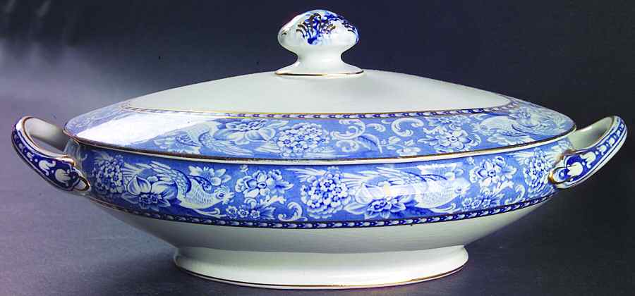 Davenport Blue (Gold Trim) Oval Covered Vegetable by Royal Staffordshire-1