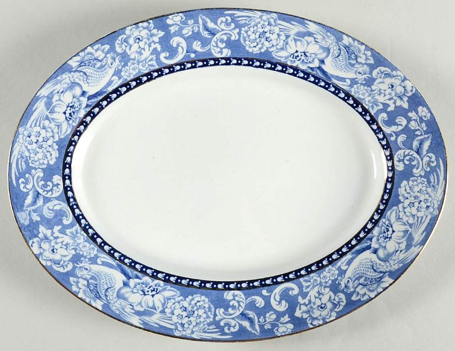 Davenport Blue (Gold Trim) 12" Oval Serving Platter by Royal Staffordshire-1