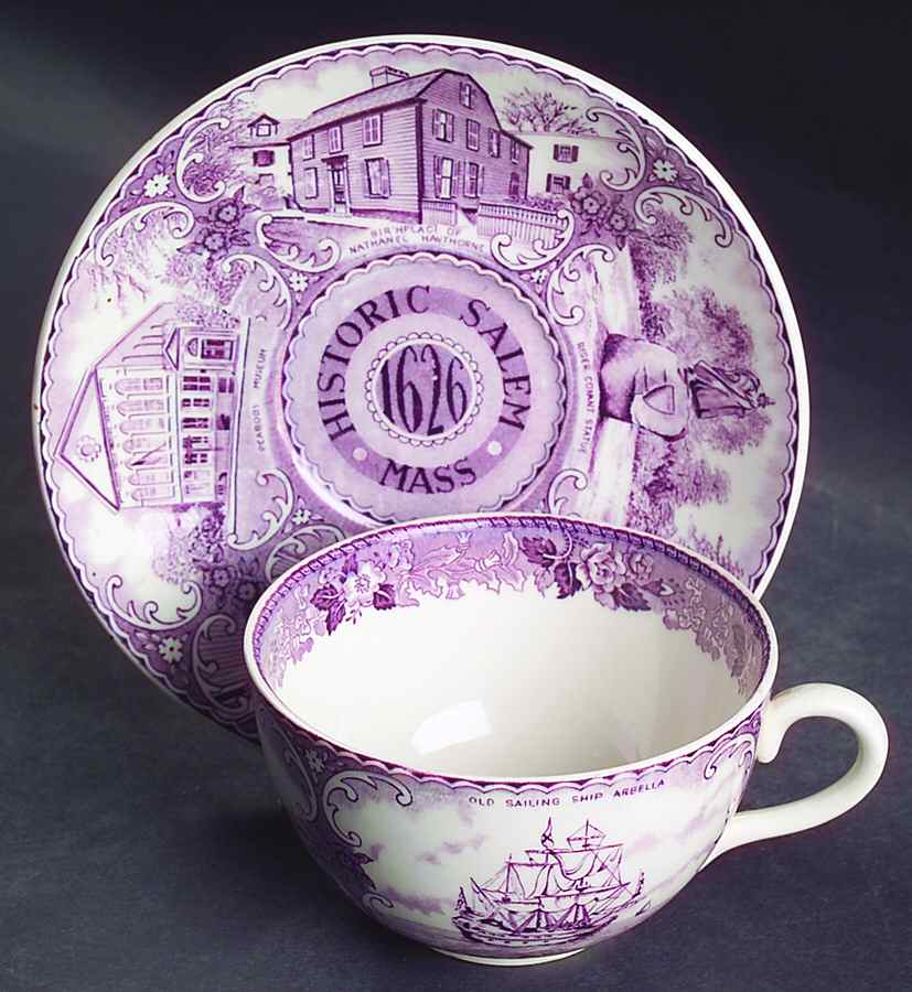 Historic Salem Plum (Rope Band) Flat Cup & Saucer Set by Royal Staffordshire-1