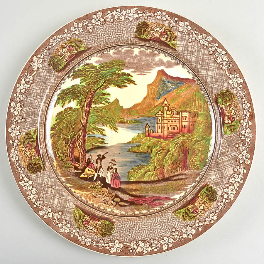 Jenny Lind Brown Multicolor (Leaf Border) 12" Chop Plate (Round Platter) by Royal Staffordshire-1