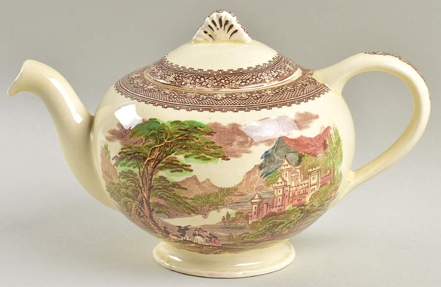 Jenny Lind Brown Multicolor (Leaf Border) Teapot & Lid by Royal Staffordshire-1