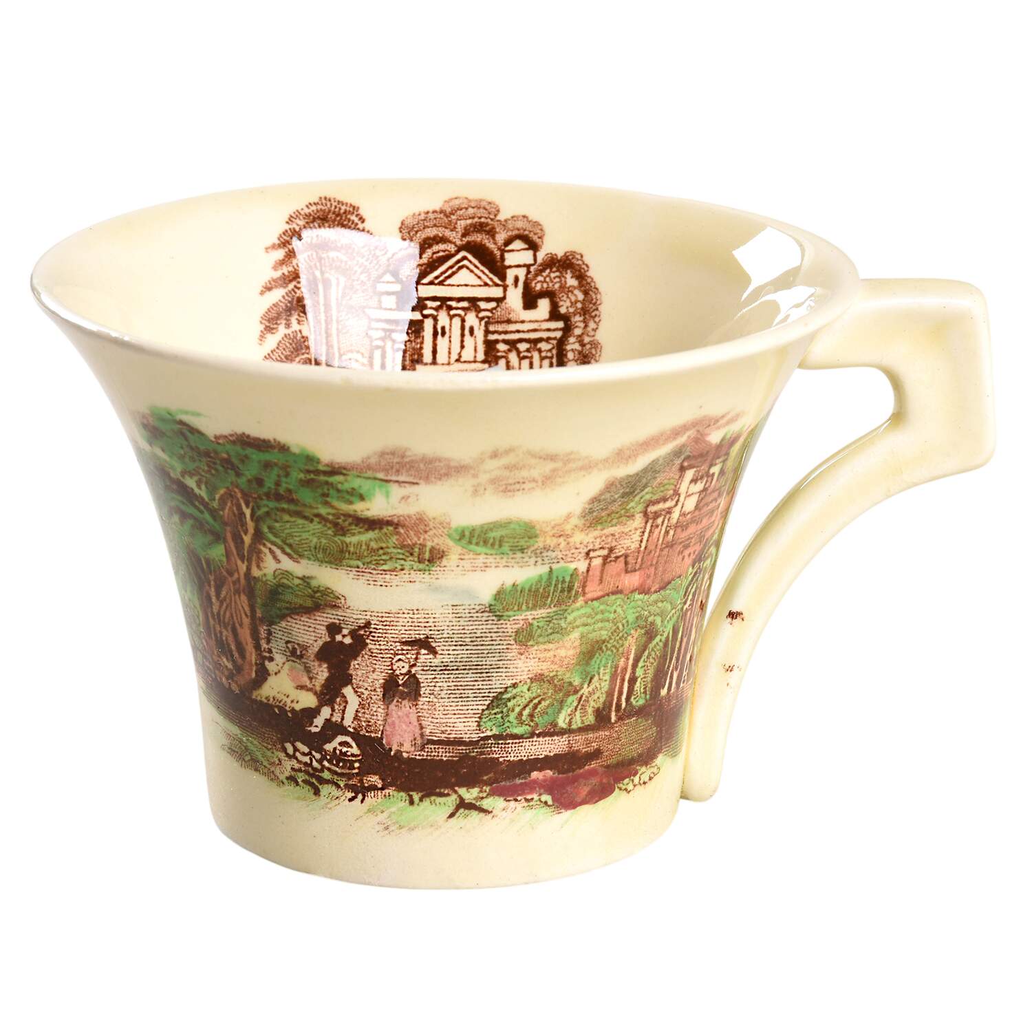 Jenny Lind Brown Multicolor (Leaf Border) Flat Cup by Royal Staffordshire-1