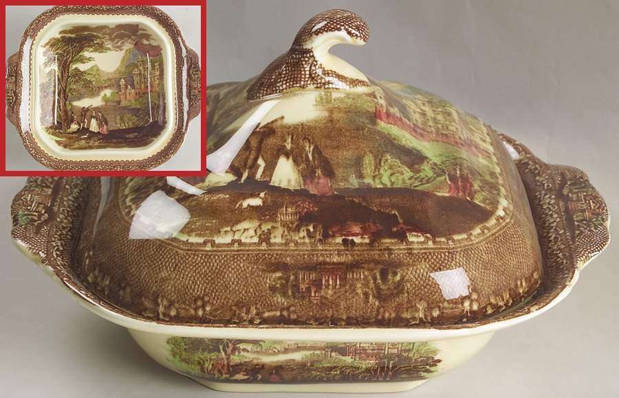 Jenny Lind Brown Multicolor (Leaf Border) Square Covered Vegetable by Royal Staffordshire-1