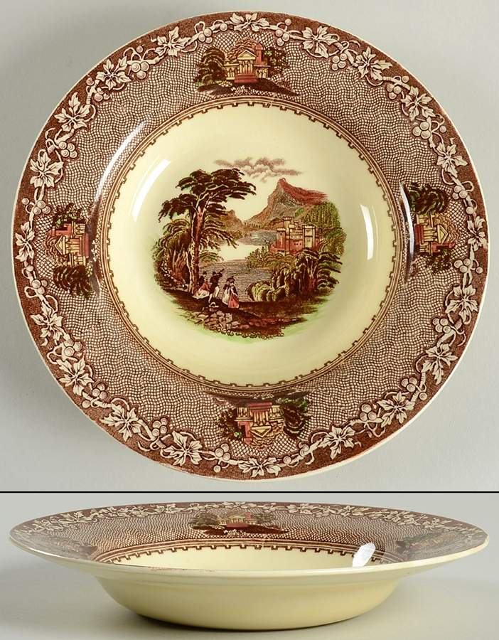 Jenny Lind Brown Multicolor (Leaf Border) Rim Soup Bowl by Royal Staffordshire-1