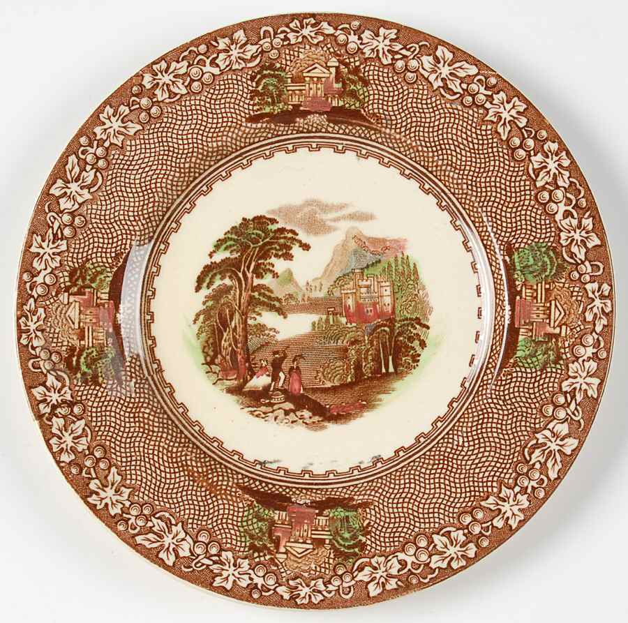 Jenny Lind Brown Multicolor (Leaf Border) Bread & Butter Plate by Royal Staffordshire-1