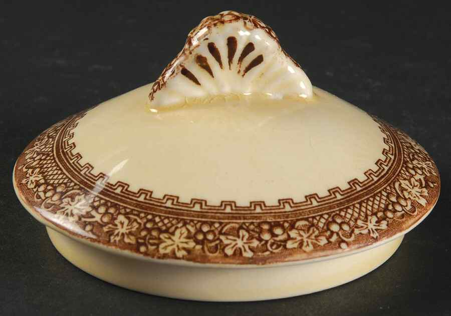 Jenny Lind Brown Multicolor (Leaf Border) Lid for Sugar Bowl by Royal Staffordshire-1