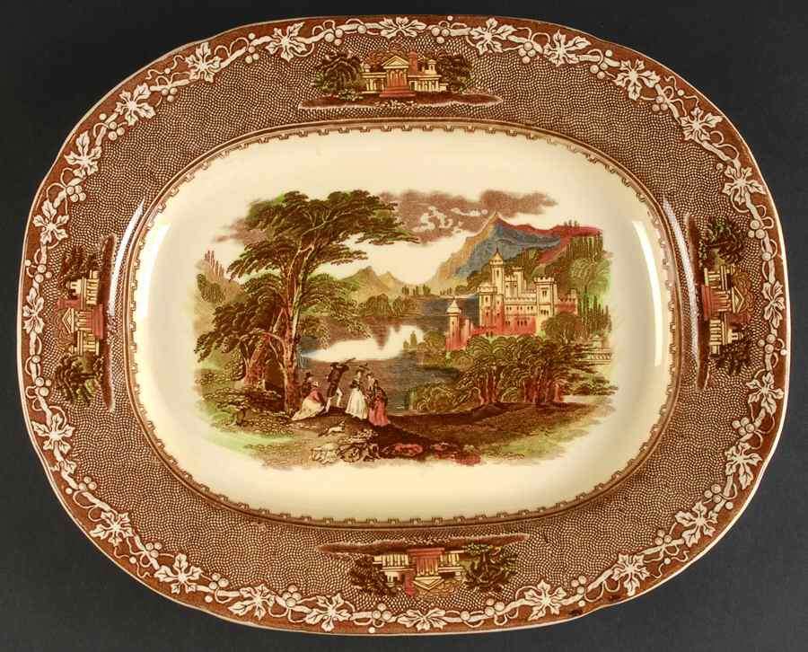 Jenny Lind Brown Multicolor (Leaf Border) 13" Oval Serving Platter by Royal Staffordshire-1