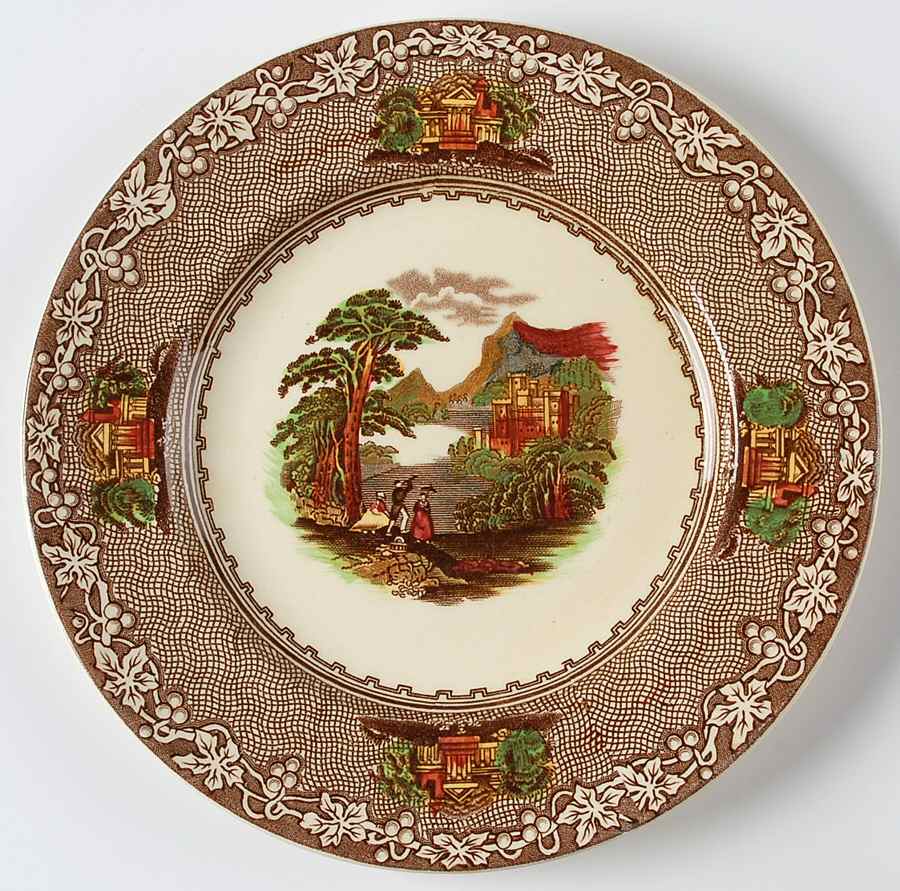 Jenny Lind Brown Multicolor (Leaf Border) Salad Plate by Royal Staffordshire-1