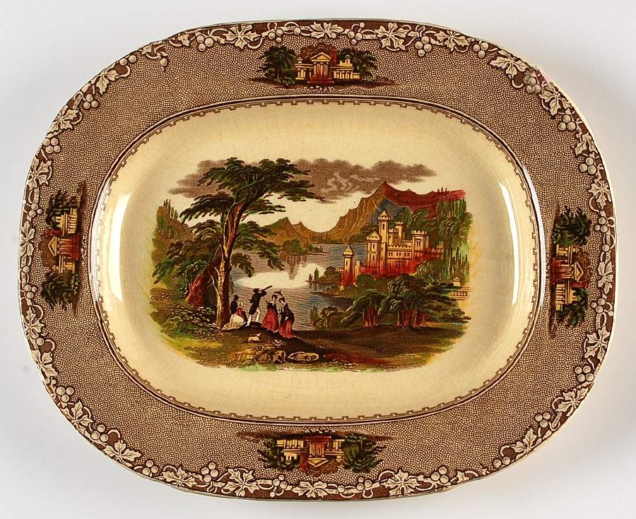 Jenny Lind Brown Multicolor (Leaf Border) 14" Oval Serving Platter by Royal Staffordshire-1