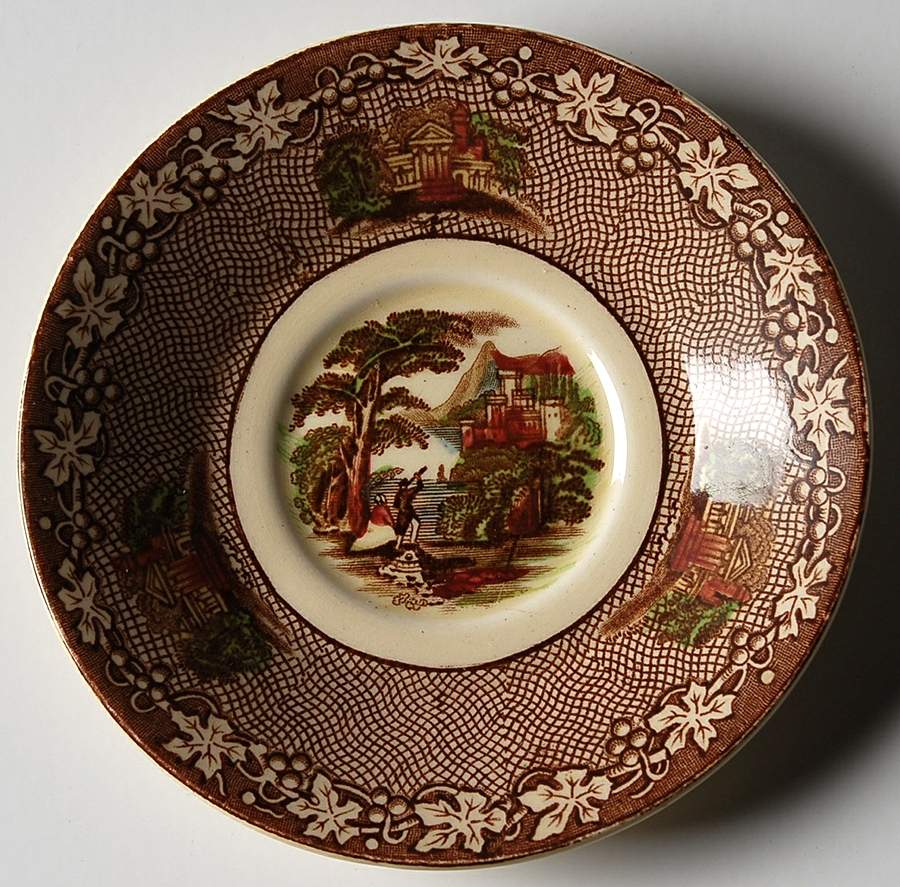 Jenny Lind Brown Multicolor (Leaf Border) Saucer for Demitasse Cup by Royal Staffordshire-1