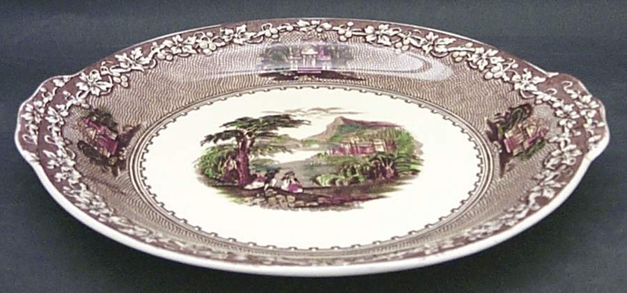 Jenny Lind Brown Multicolor (Leaf Border) Handled Cake Plate by Royal Staffordshire-1