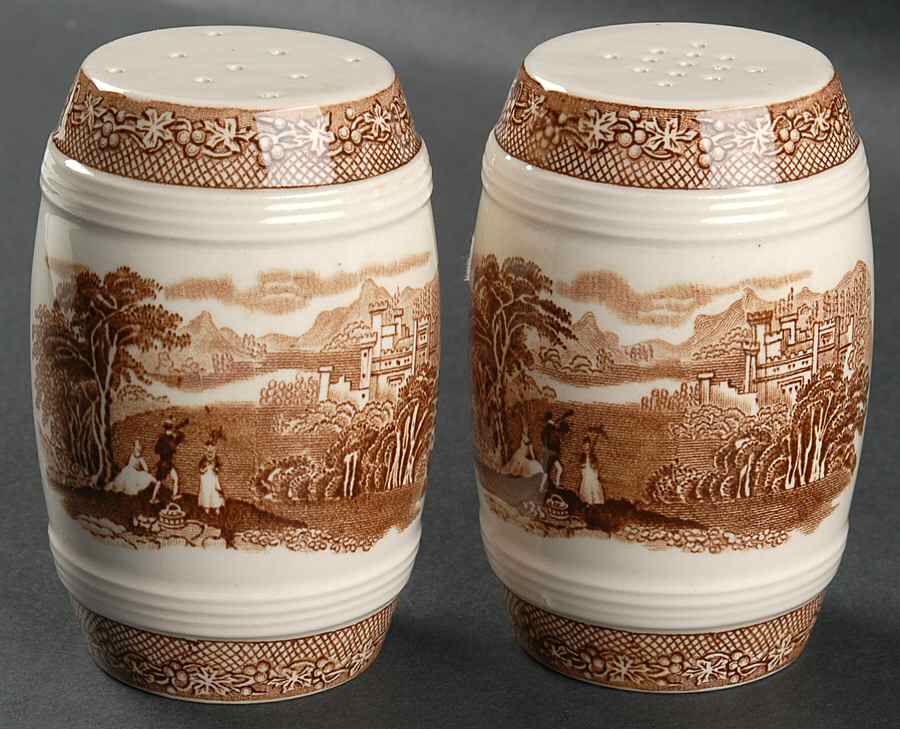 Jenny Lind All Brown (Round) Barrel Shape Salt and Pepper Set by Royal Staffordshire-1