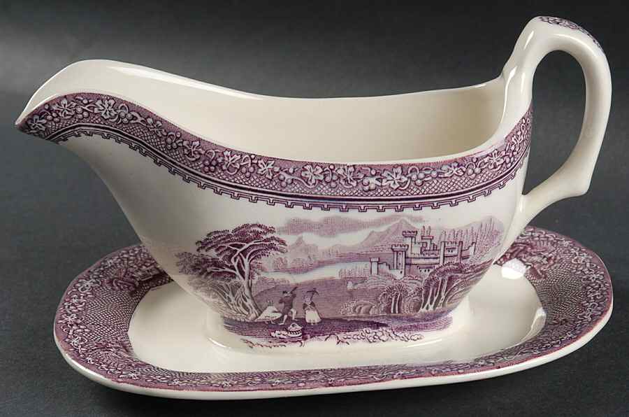 Jenny Lind Lavender (Round) Gravy Boat with Attached Underplate by Royal Staffordshire-1