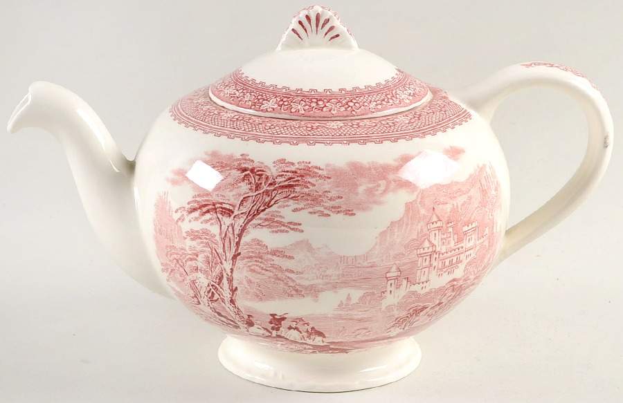 Jenny Lind Pink (Off White Background) Teapot & Lid by Royal Staffordshire-1
