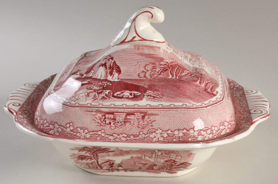 Jenny Lind Pink (Off White Background) Square Covered Vegetable by Royal Staffordshire-1