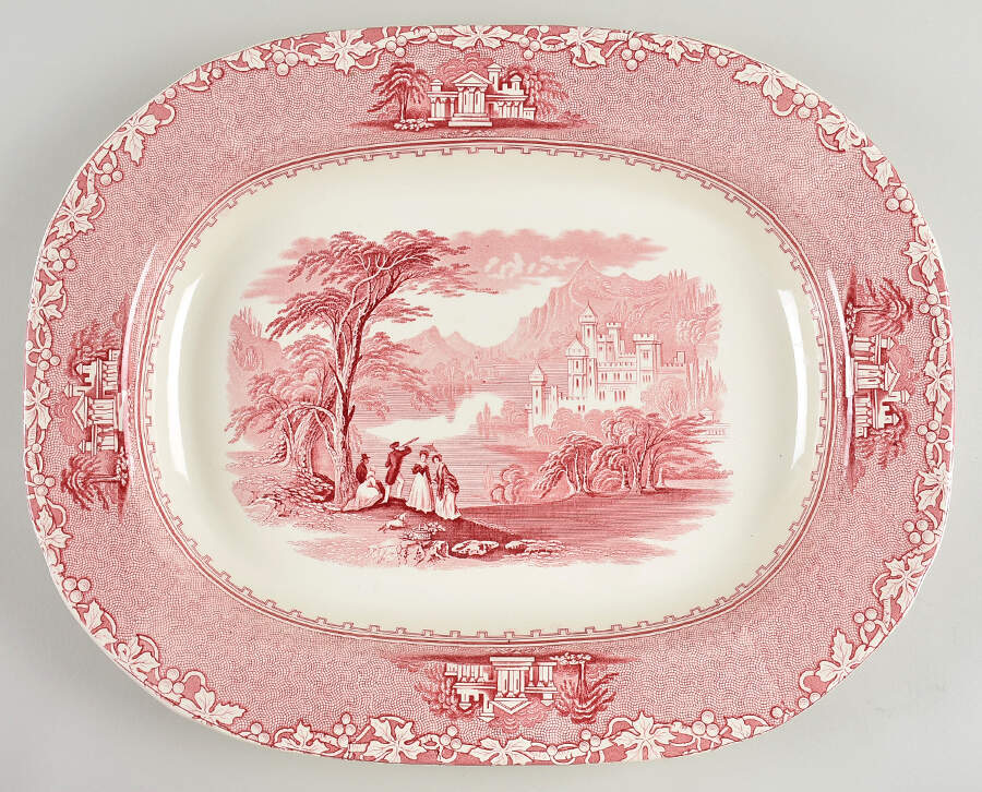 Jenny Lind Pink (Off White Background) 17" Oval Serving Platter by Royal Staffordshire-1