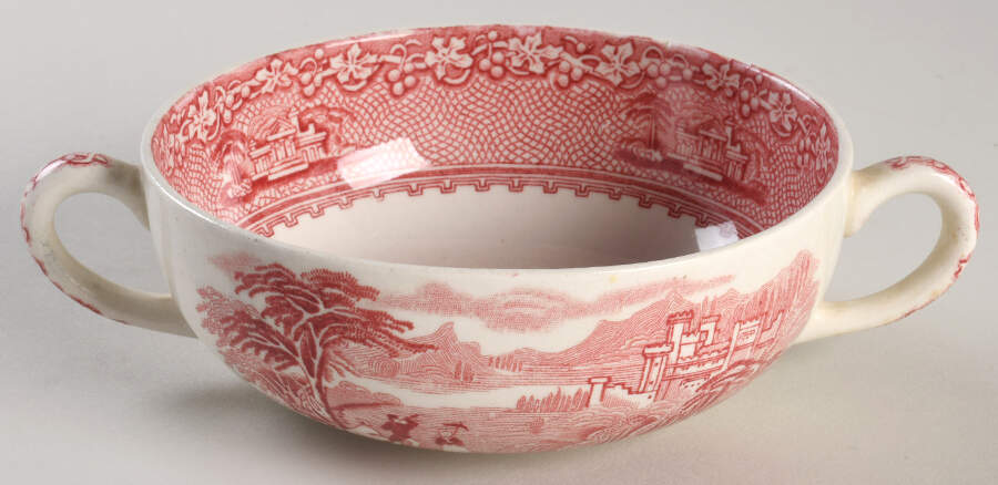 Jenny Lind Pink (Off White Background) Flat Cream Soup Bowl by Royal Staffordshire-1