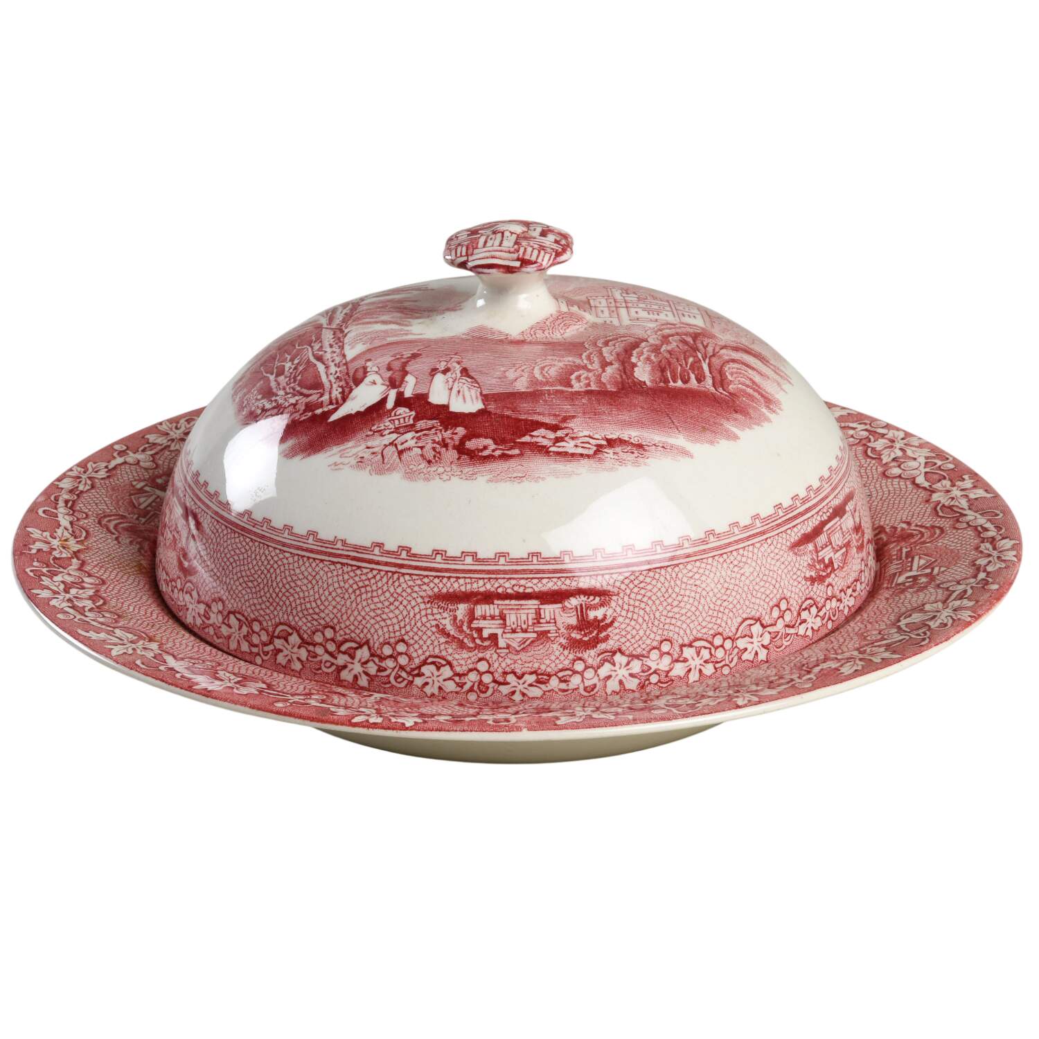 Jenny Lind Pink (Off White Background) Round Covered Butter by Royal Staffordshire-1