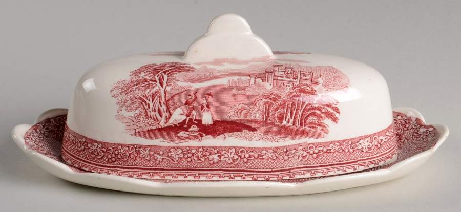 Jenny Lind Pink (Off White Background) 1/4 Lb Covered Butter by Royal Staffordshire-1