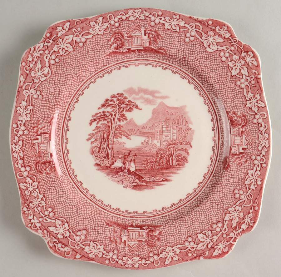 Jenny Lind Pink (Off White Background) Square Salad Plate by Royal Staffordshire-1