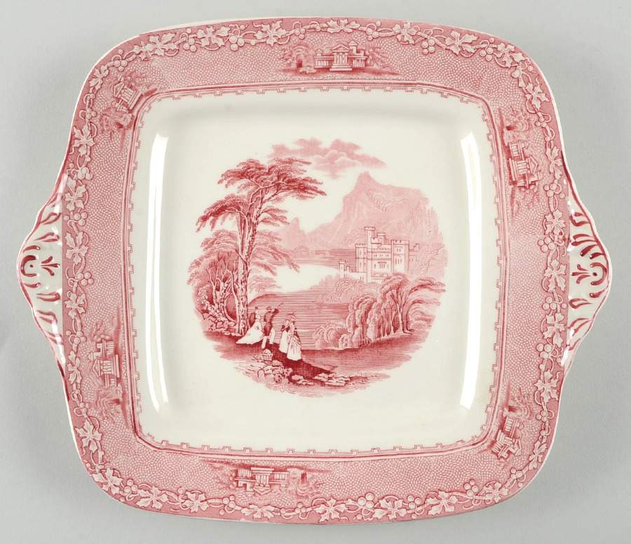 Jenny Lind Pink (Off White Background) Square Handled Cake Plate by Royal Staffordshire-1