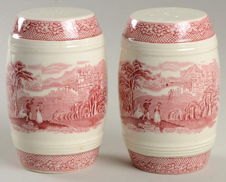 Jenny Lind Pink (Off White Background) Barrel Shape Salt and Pepper Set by Royal Staffordshire-1