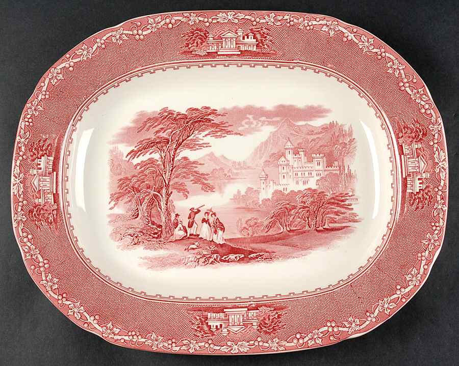 Jenny Lind Pink (Off White Background) 15" Oval Serving Platter by Royal Staffordshire-1