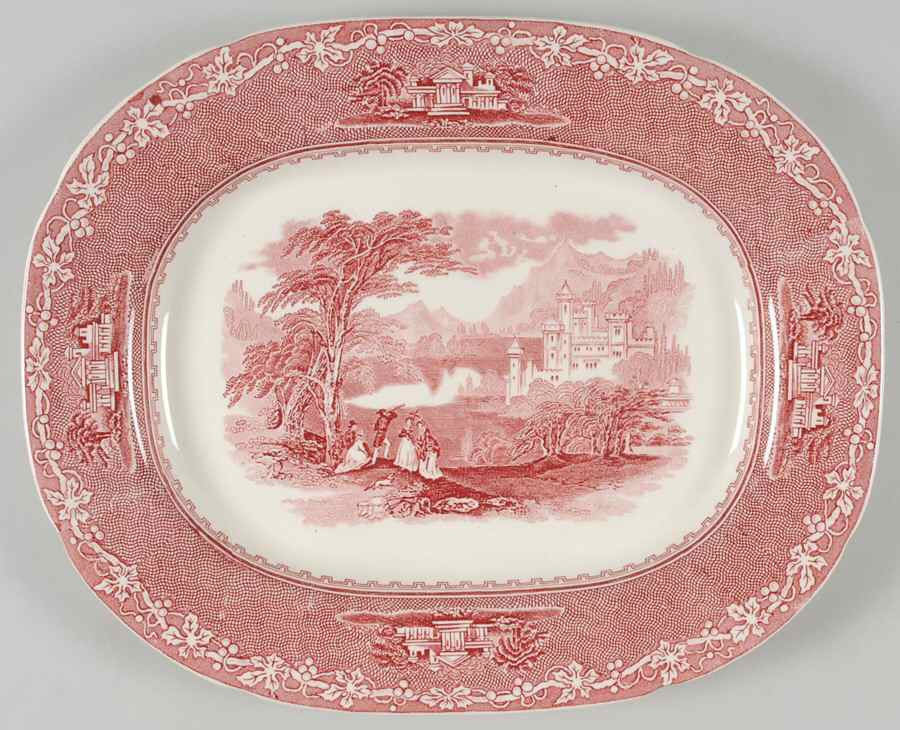 Jenny Lind Pink (Off White Background) 14" Oval Serving Platter by Royal Staffordshire-1