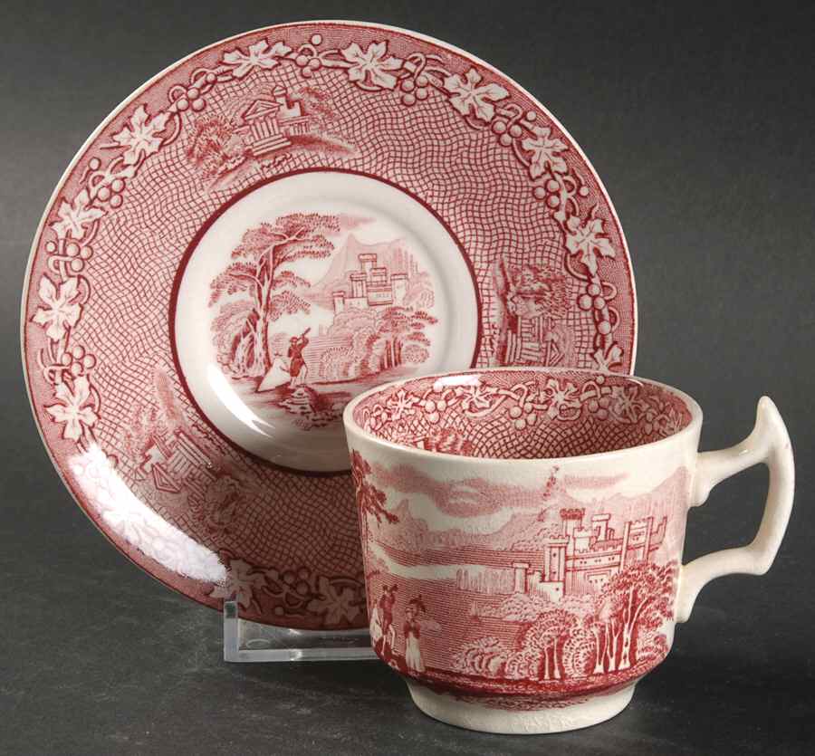 Jenny Lind Pink (Off White Background) Flat Demitasse Cup & Saucer Set by Royal Staffordshire-1