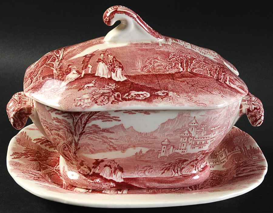 Jenny Lind Pink (Off White Background) Sauce Boat & Lid with Underplate by Royal Staffordshire-1