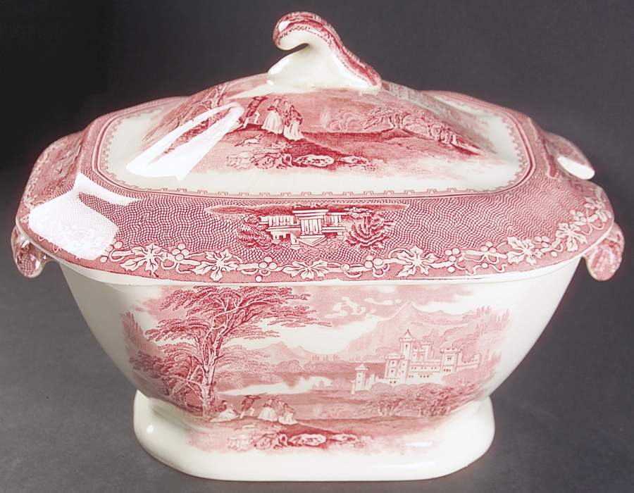 Jenny Lind Pink (Off White Background) Tureen &  Lid by Royal Staffordshire-1