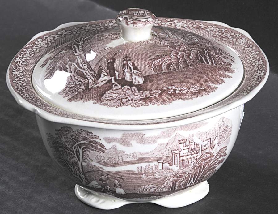 Jenny Lind Pink (Off White Background) Sugar Bowl & Lid by Royal Staffordshire-1