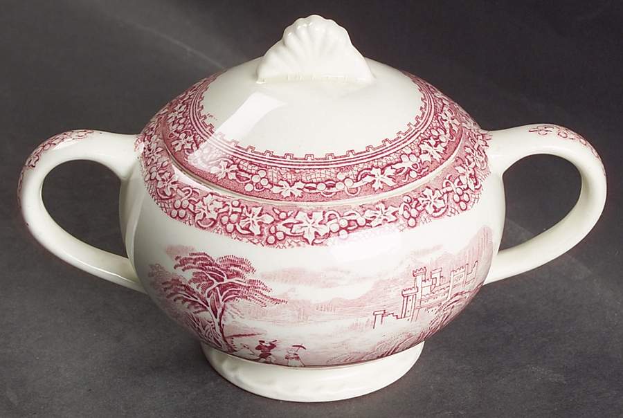 Jenny Lind Pink (Off White Background) Sugar Bowl & Lid by Royal Staffordshire-1