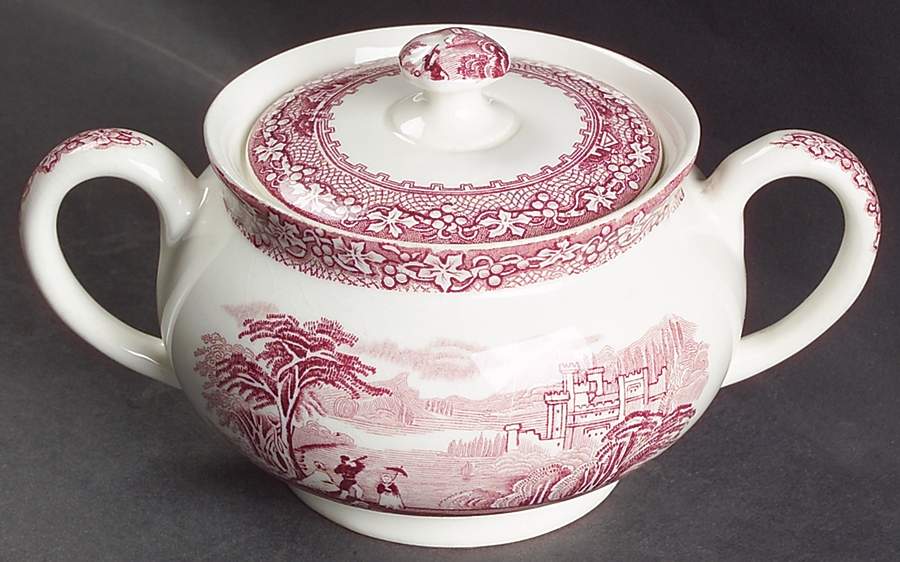 Jenny Lind Pink (Off White Background) Sugar Bowl & Lid by Royal Staffordshire-1