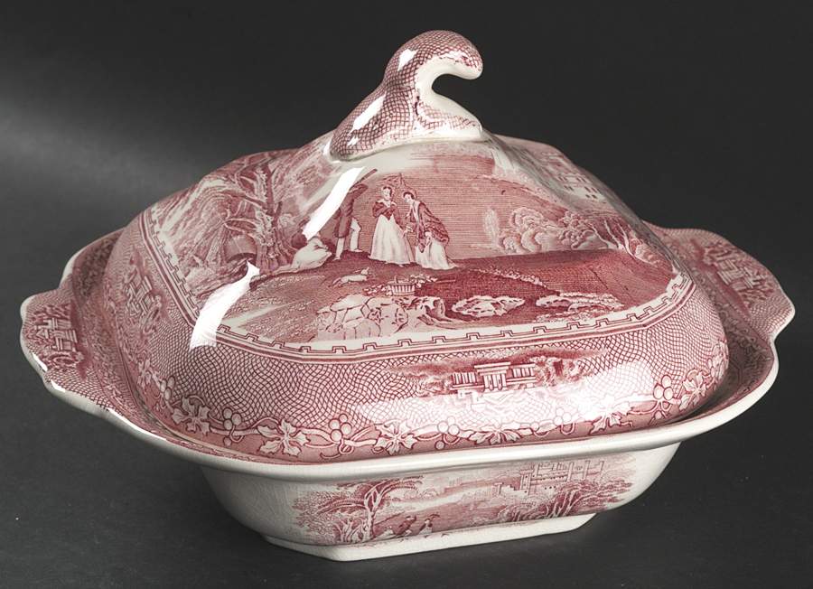 Jenny Lind Pink (Off White Background) Square Covered Vegetable by Royal Staffordshire-1