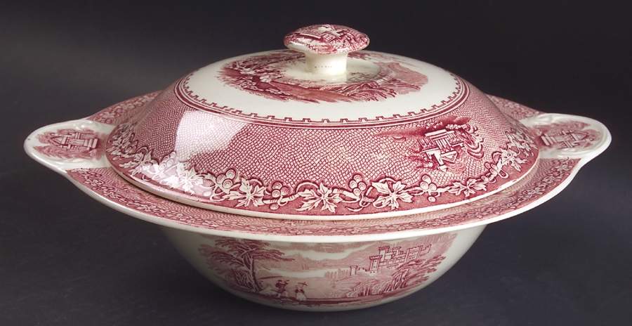 Jenny Lind Pink (Off White Background) Round Covered Vegetable by Royal Staffordshire-1