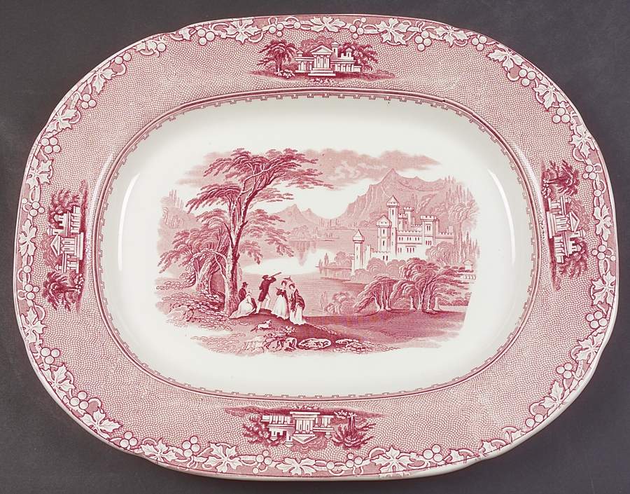 Jenny Lind Pink (Off White Background) 13" Oval Serving Platter by Royal Staffordshire-1