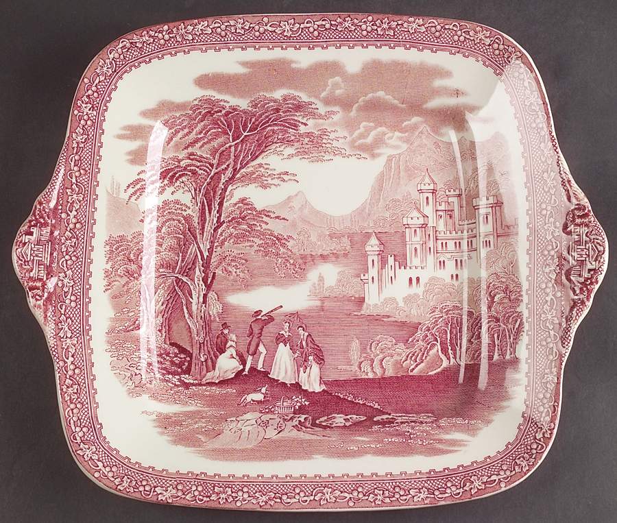Jenny Lind Pink (Off White Background) Square Handled Cake Plate by Royal Staffordshire-1