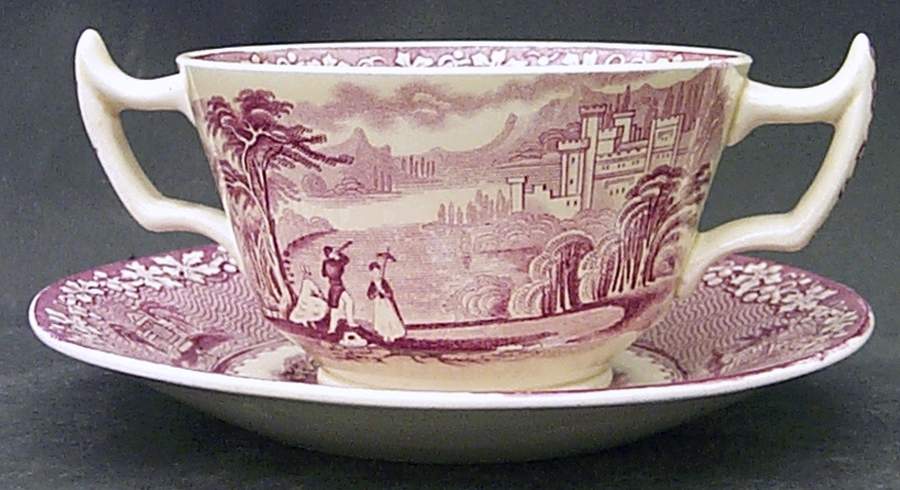 Jenny Lind Pink (Off White Background) Footed Bouillon Cup & Saucer by Royal Staffordshire-1