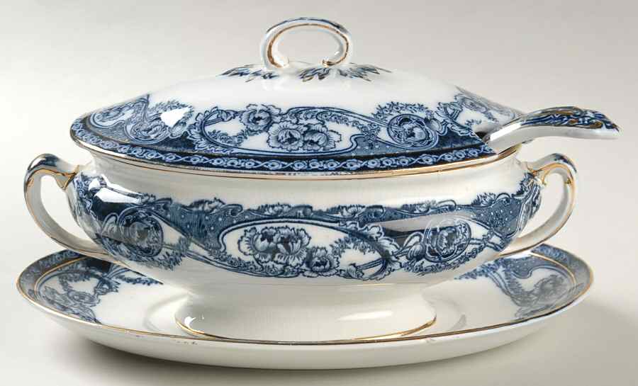 Renown Blue Gravy Boat & Underplate with /Lid & Ladle by Royal Staffordshire-1