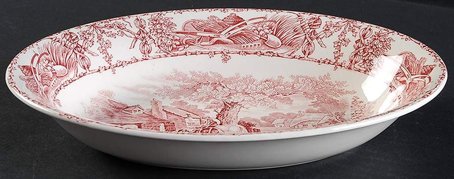 Rural Scenes Red (Round) 10" Oval Vegetable Bowl by Royal Staffordshire-1