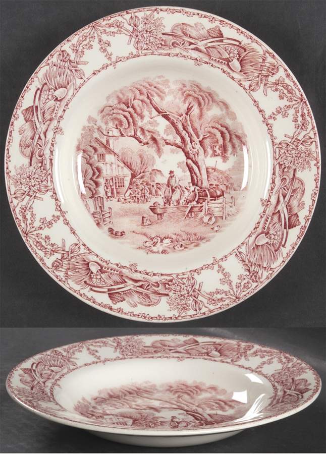 Rural Scenes Red (Round) Rim Soup Bowl by Royal Staffordshire-1