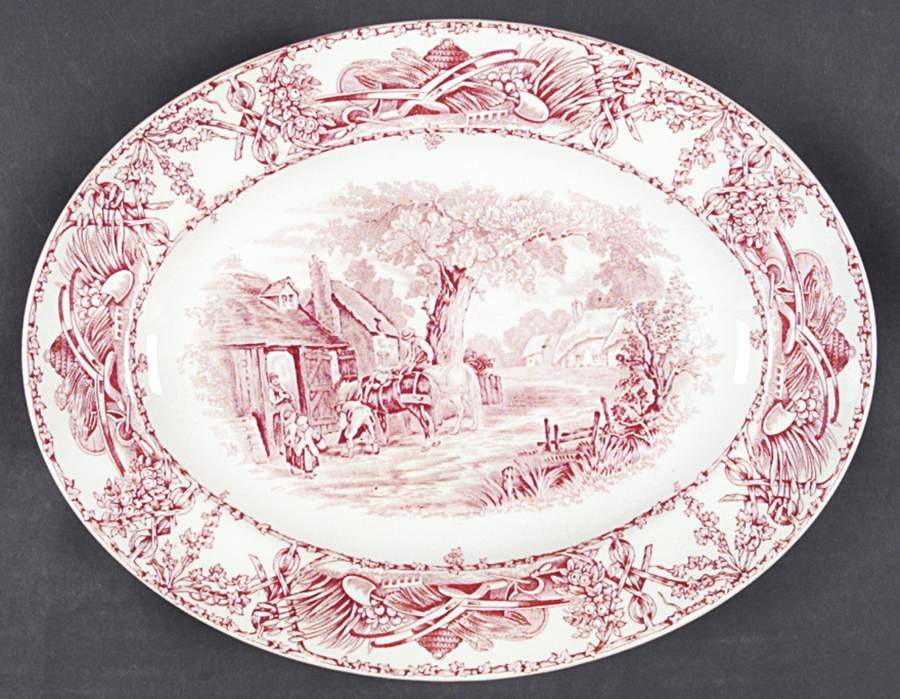 Rural Scenes Red (Round) 12" Oval Serving Platter by Royal Staffordshire-1