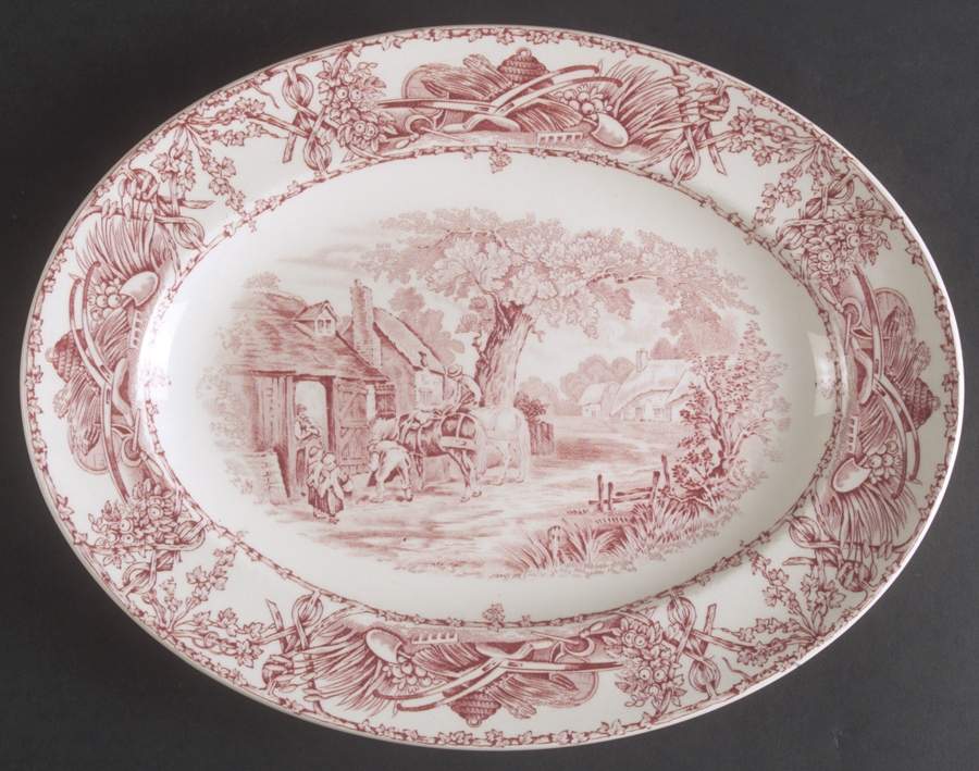 Rural Scenes Red (Round) 11" Oval Serving Platter by Royal Staffordshire-1