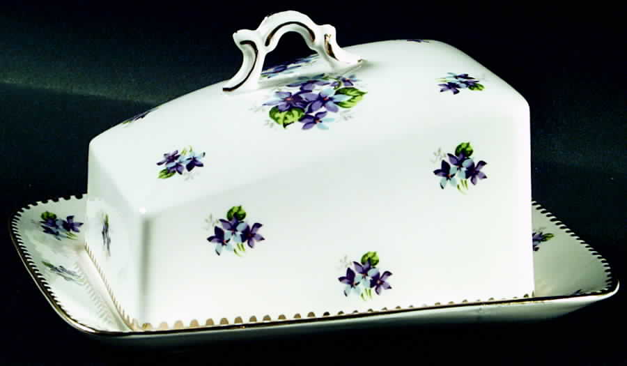 Sweet Violets Cheese Dish with Lid (Wedge) by Royal Staffordshire-1
