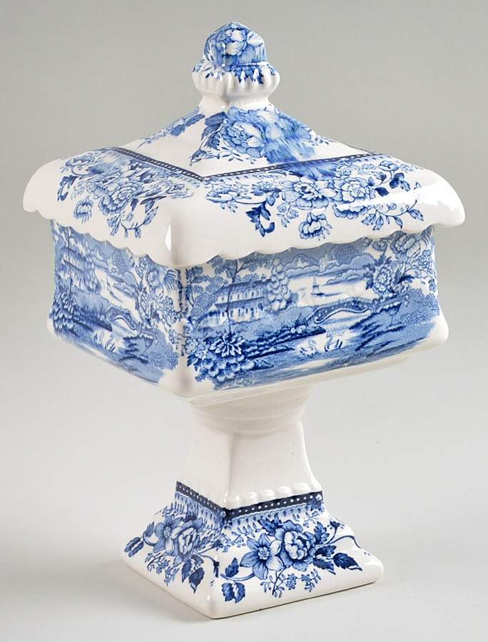 Tonquin Blue Pedestal Wedding Bowl & Lid by Royal Staffordshire-1