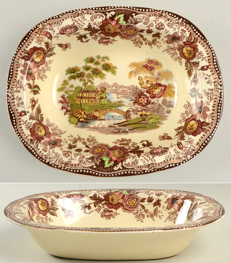Tonquin Brown Multicolor (Cream) 10" Oval Vegetable Bowl by Royal Staffordshire-1