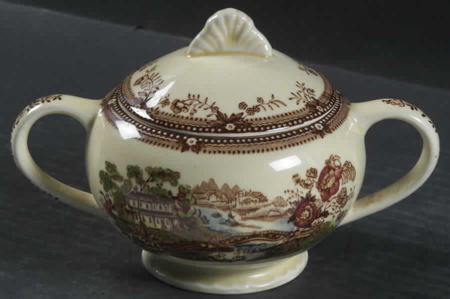 Tonquin Brown Multicolor (Cream) Sugar Bowl & Lid by Royal Staffordshire-1
