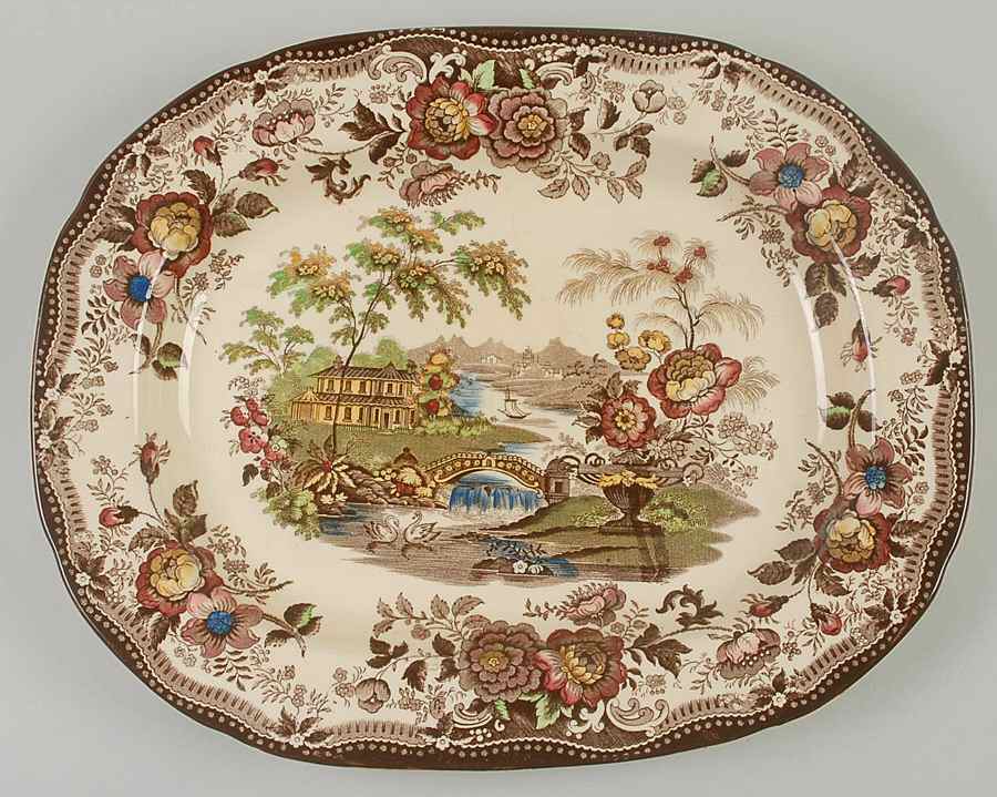 Tonquin Brown Multicolor (Cream) 15" Oval Serving Platter by Royal Staffordshire-1
